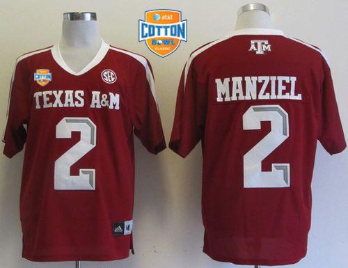Aggies #2 Johnny Manziel Red SEC Patch AT&T Cotton Bowl Stitched NCAA Jersey