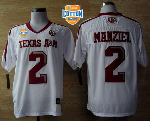 Aggies #2 Johnny Manziel White Techfit SEC Patch AT&T Cotton Bowl Stitched NCAA Jersey