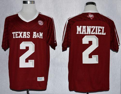 Aggies #2 Johnny Manziel Red New SEC Patch Stitched NCAA Jersey