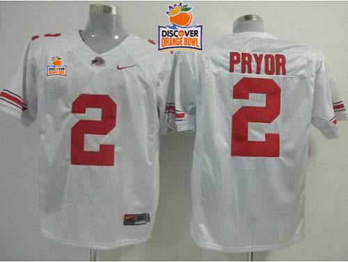 Buckeyes #2 Terrelle Pryor White 2014 Discover Orange Bowl Patch Stitched NCAA Jersey