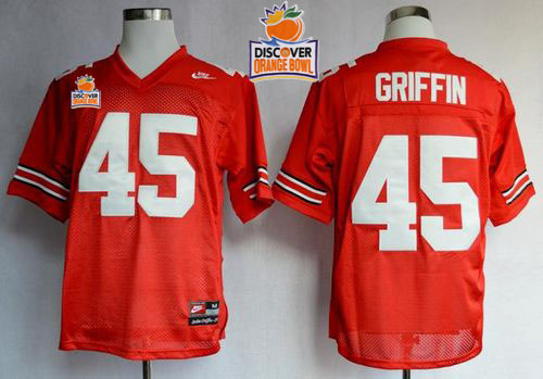 Buckeyes #45 Archie Griffin Red 2014 Discover Orange Bowl Patch Stitched NCAA Jersey