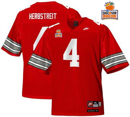 Buckeyes #4 Kirk Herbstreit Red Legends of the Scarlet & Gray Throwback 2014 Discover Orange Bowl Patch Stitched NCAA Jersey