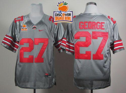 Buckeyes #27 Eddie George Grey 2014 Discover Orange Bowl Patch Stitched NCAA Jersey