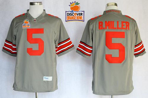 Buckeyes #5 Braxton Miller Grey Limited 2014 Discover Orange Bowl Patch Stitched NCAA Jersey