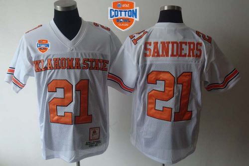 Cowboys #21 Barry Sanders White Throwback 2014 Cotton Bowl Patch Stitched NCAA Jersey