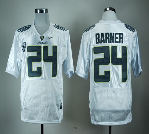 Ducks #24 Kenjon Barner White With PAC 12 Patch Stitched NCAA Jersey
