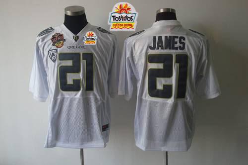 Ducks #21 LaMichael James White Tostitos Fiesta Bowl Stitched NCAA Jersey