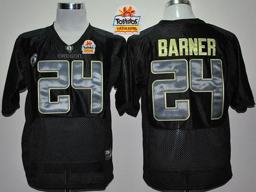 Ducks #24 Kenjon Barner Black With PAC 12 Patch Tostitos Fiesta Bowl Stitched NCAA Jersey