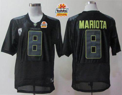 Ducks #8 Marcus Mariota Black Pro Combat Pac 12 Tostitos Fiesta Bowl Stitched NCAA Jersey