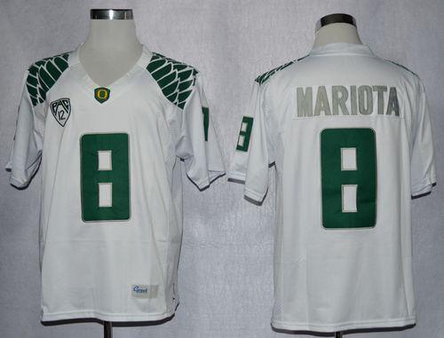 Ducks #8 Marcus Mariota White Limited Stitched NCAA Jersey