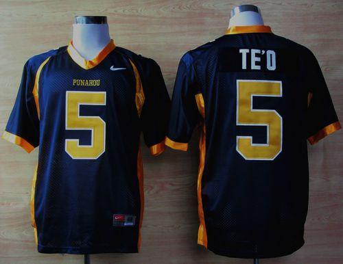 Fighting Irish #5 Manti Te'o Navy Blue Punahou High School Stitched NCAA Jersey