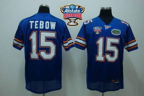 Gators #15 Tim Tebow Blue Allstate Sugar Bowl Stitched NCAA Jersey