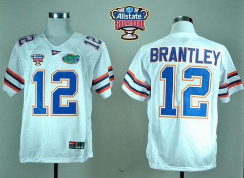 Gators #12 John Brantley White Allstate Sugar Bowl Stitched NCAA Jersey