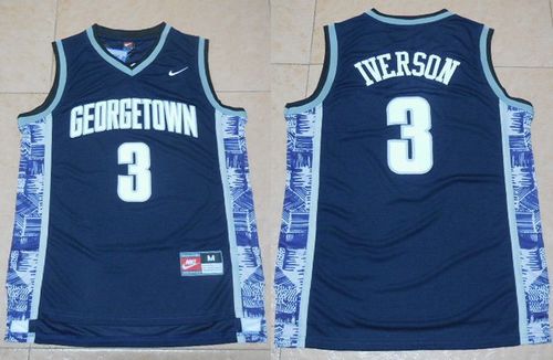 Hoyas #3 Allen Iverson Navy Blue New Basketball Stitched NCAA Jersey