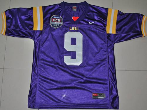 LSU Tigers #9 Jordan Jefferson Purple 2012 BCS Championship Patch Stitched NCAA Jersey