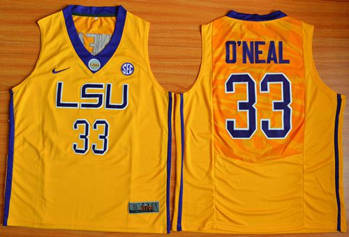 LSU Tigers #33 Shaquille O'Neal Gold Basketball Stitched NCAA Jersey