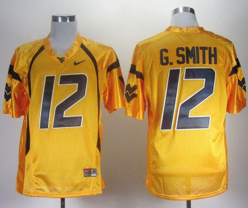 Mountaineers #12 Geno Smith Gold Stitched NCAA Jersey
