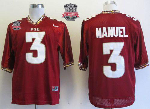 Seminoles #3 E.J Manuel Red 2014 BCS Bowl Patch Stitched NCAA Jersey
