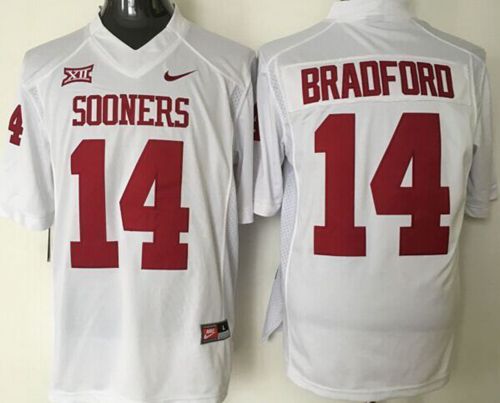 Sooners #14 Sam Bradford White Stitched NCAA Jersey