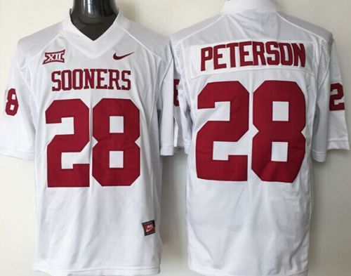 Sooners #28 Adrian Peterson White Stitched NCAA Jersey