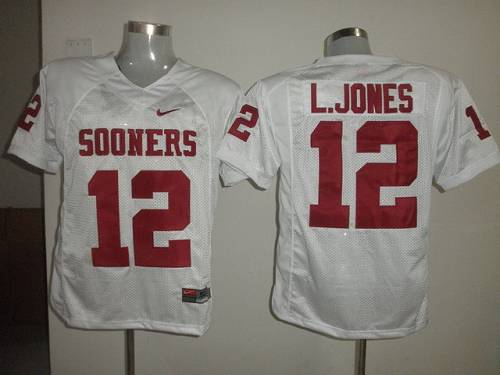 Sooners #12 Landy Jones White Stitched NCAA Jersey