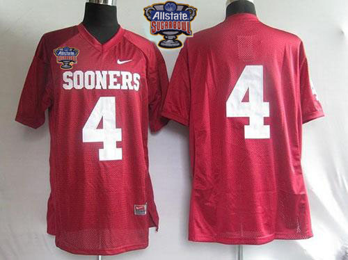 Sooners #4 Red 2014 Sugar Bowl Patch Stitched NCAA Jersey