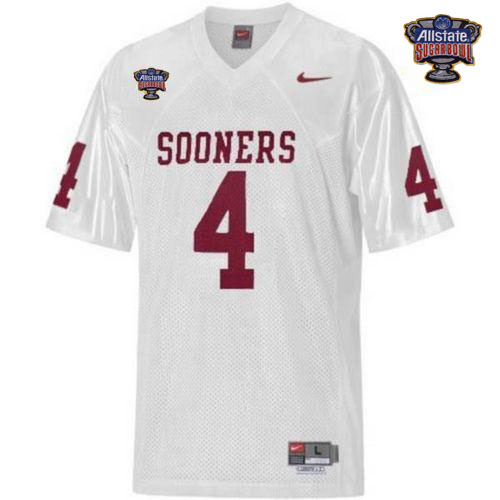 Sooners #4 White 2014 Sugar Bowl Patch Stitched NCAA Jersey