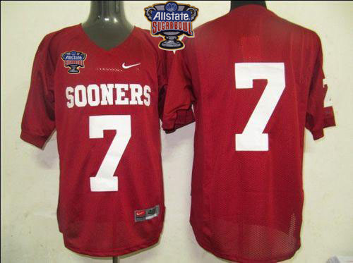 Sooners #7 Red 2014 Sugar Bowl Patch Stitched NCAA Jersey