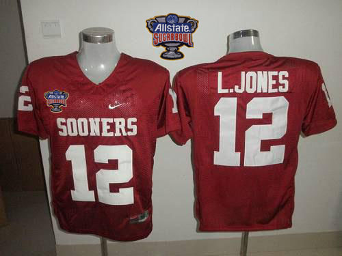 Sooners #12 Landy Jones Red 2014 Sugar Bowl Patch Stitched NCAA Jersey