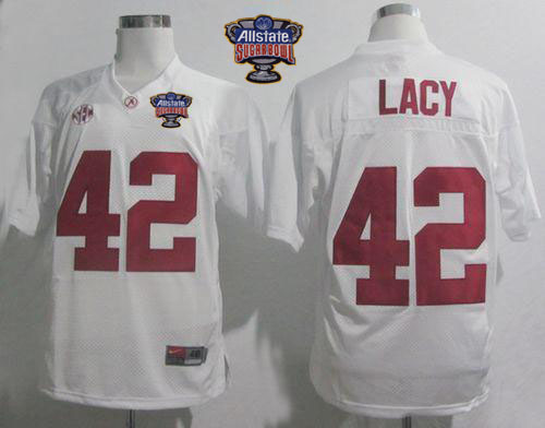 Crimson Tide #42 Eddie Lacy White 2014 Sugar Bowl Patch Stitched NCAA Jersey