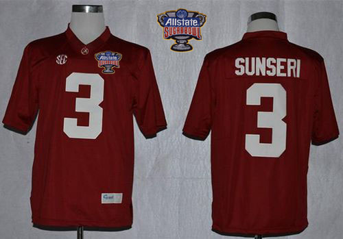 Crimson Tide #3 Vinnie Sunseri Red Limited 2014 Sugar Bowl Patch Stitched NCAA Jersey