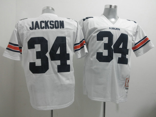Tigers #34 Bo Jackson White Throwback Stitched NCAA Jersey