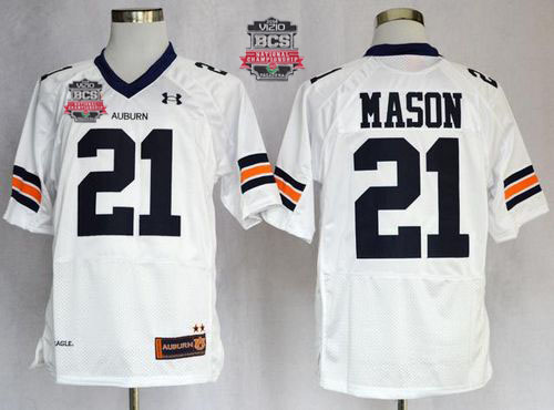 Tigers #21 Tre Mason White 2014 BCS Bowl Patch Stitched NCAA Jersey
