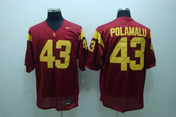 Trojans #43 Troy Polamalu Red Stitched NCAA Jersey