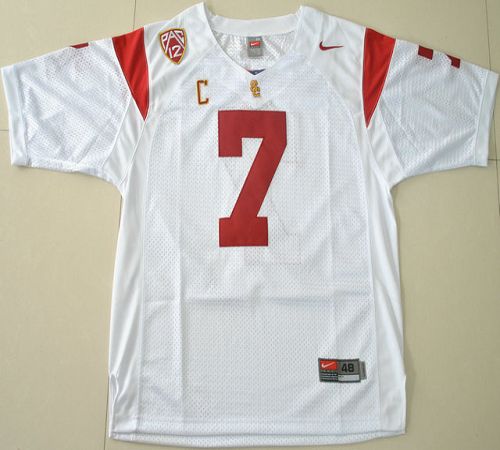 Trojans #7 Matt Barkley White With PAC 12 C Patch Stitched NCAA Jersey