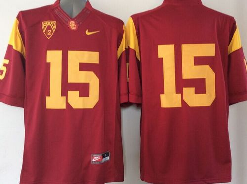 Trojans #15 Red PAC 12 C Patch Stitched NCAA Jersey