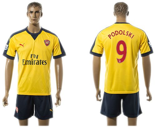 Arsenal #9 Podolski Away Soccer Club Jersey