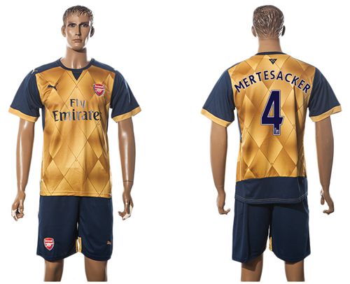 Arsenal #4 Mertesacker Gold Soccer Club Jersey