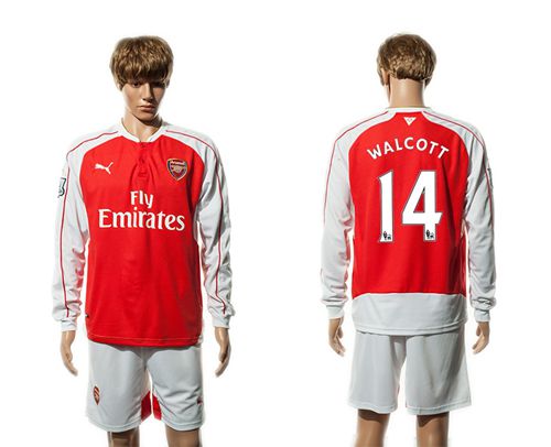 Arsenal #14 Walcott Red Home Long Sleeves Soccer Club Jersey