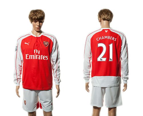Arsenal #21 Chambers Red Home Long Sleeves Soccer Club Jersey