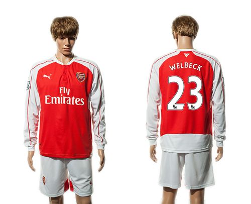 Arsenal #23 Welbeck Red Home Long Sleeves Soccer Club Jersey