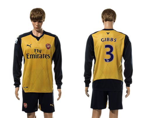 Arsenal #3 GIBBS Gold Long Sleeves Soccer Club Jersey