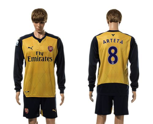 Arsenal #8 Arteta Gold Long Sleeves Soccer Club Jersey