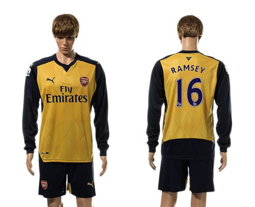 Arsenal #16 Ramsey Gold Long Sleeves Soccer Club Jersey