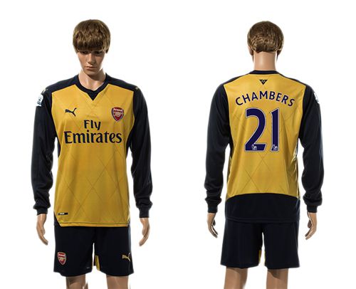 Arsenal #21 Chambers Gold Long Sleeves Soccer Club Jersey