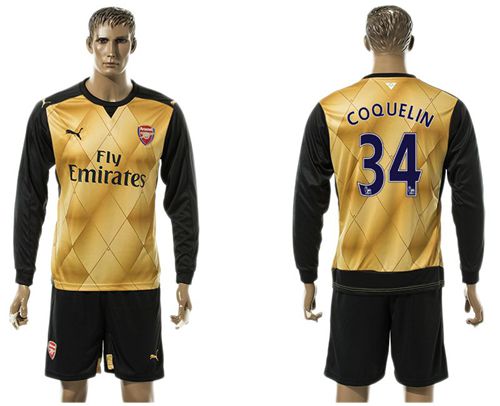 Arsenal #34 Coquelin Gold Long Sleeves Soccer Club Jersey