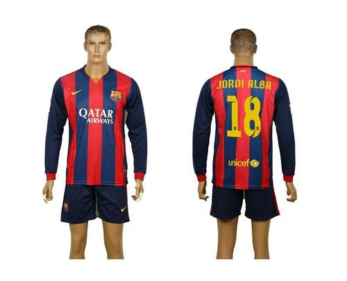 Barcelona #18 Jordi Alba Home Long Sleeves Soccer Club Jersey