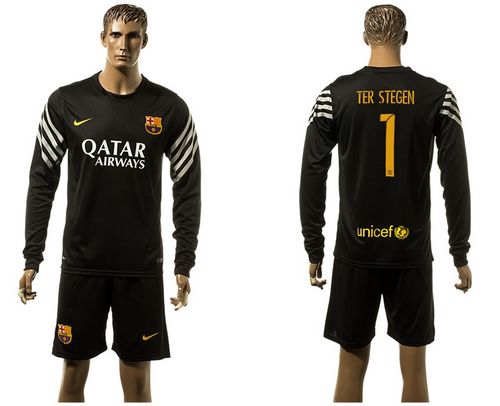 Barcelona #1 Ter Stegen Black Goalkeeper Long Sleeves Soccer Club Jersey