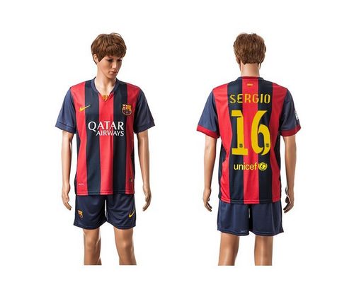 Barcelona #16 Sergio Home Soccer Club Jersey