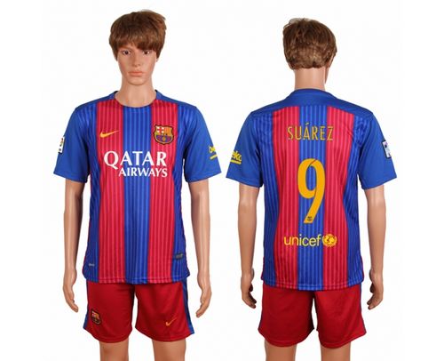 Barcelona #9 Suarez Home Soccer Club Jersey